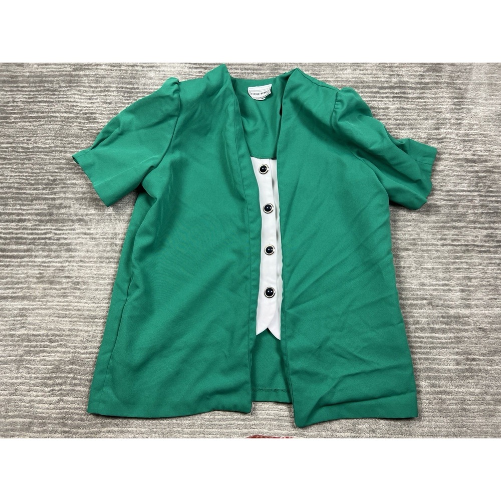Classic Woman Top Womens 18wp Green Layered‎ Short Sleeve Button Front Made US